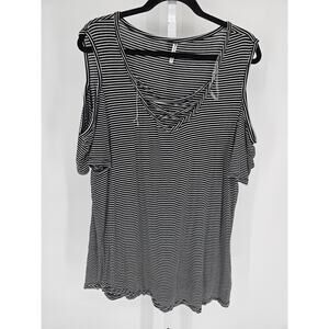 Splash Womens Sz 3X Cold Shoulder Short Sleeve Blouse Black White Striped V neck